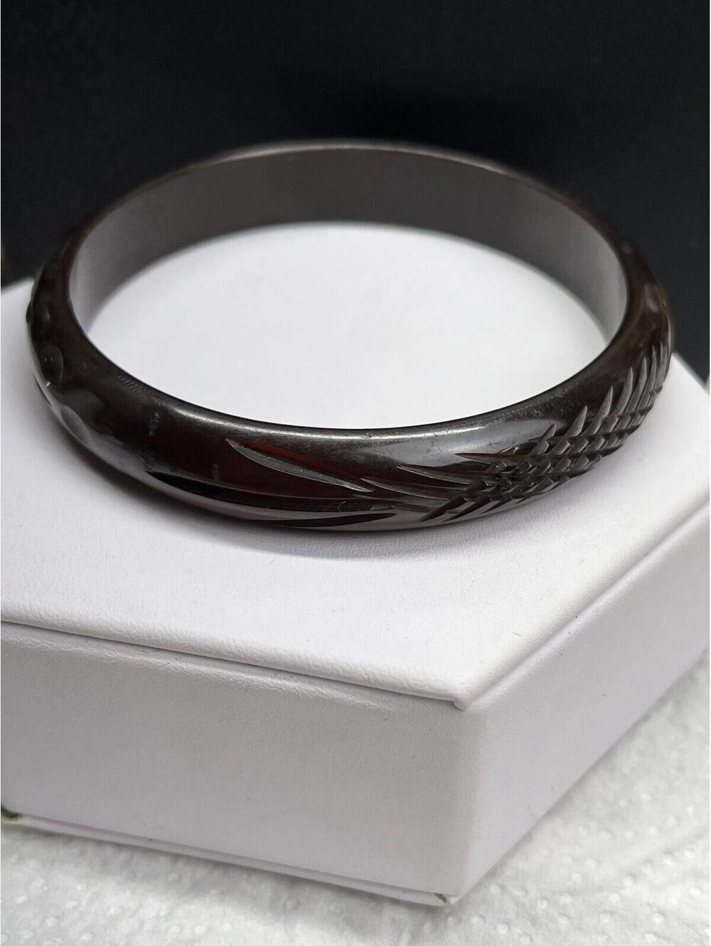 #92 Antique Bakelite Brown Deep Carved Bangle Bracelet (Tested)